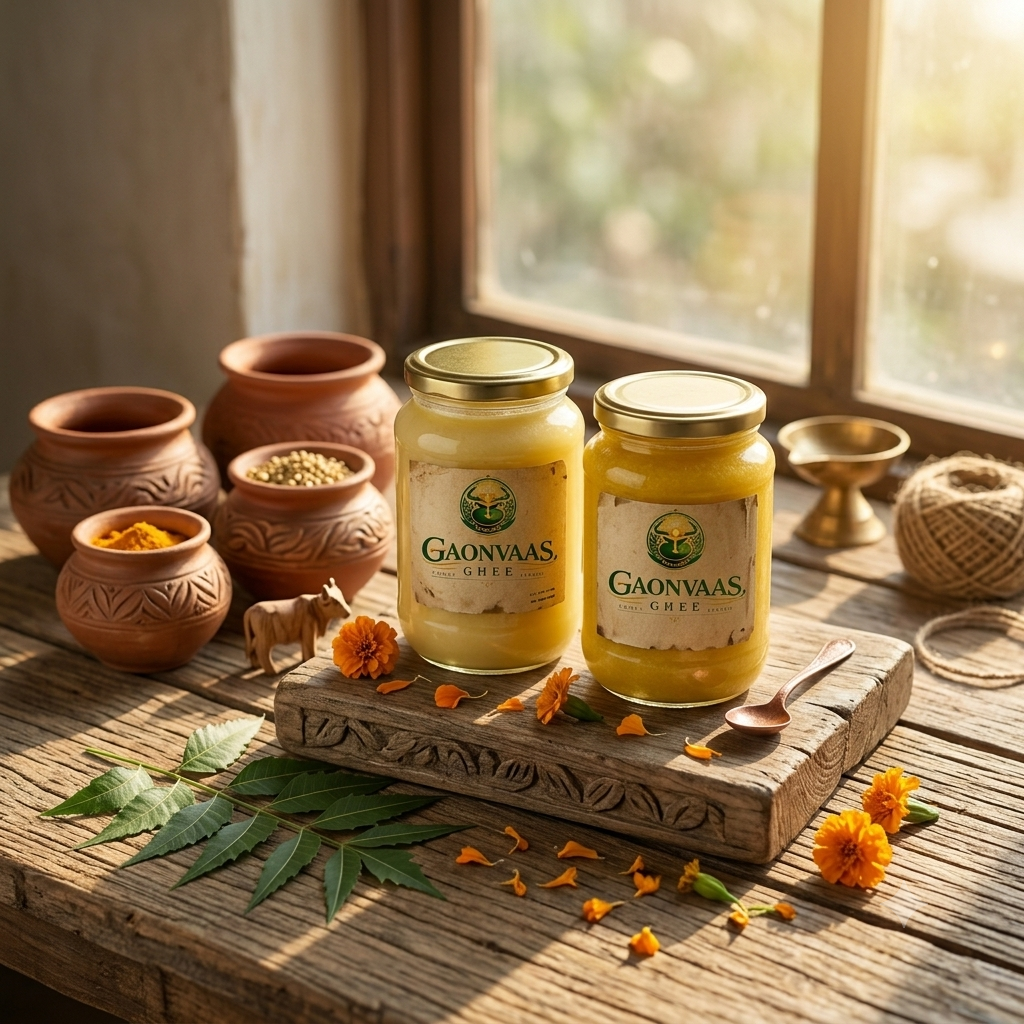Golden ghee in a traditional kitchen